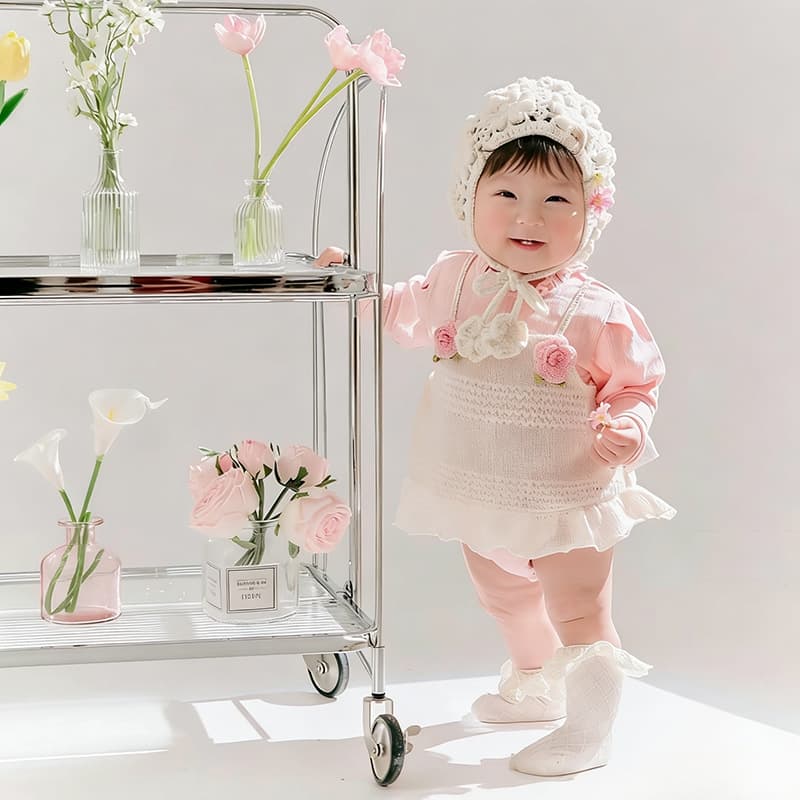 Kasuga Hanafang's 100-day-old baby's pink harem photography clothing suit takes cute artistic photos