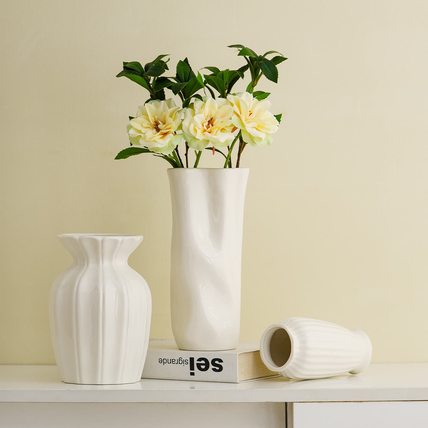 Dutu Creative Simple White Ceramic Vase Ornaments Accessible Luxury High-End Living Room Dining Table Flower Arrangement Hydroponic Decorations