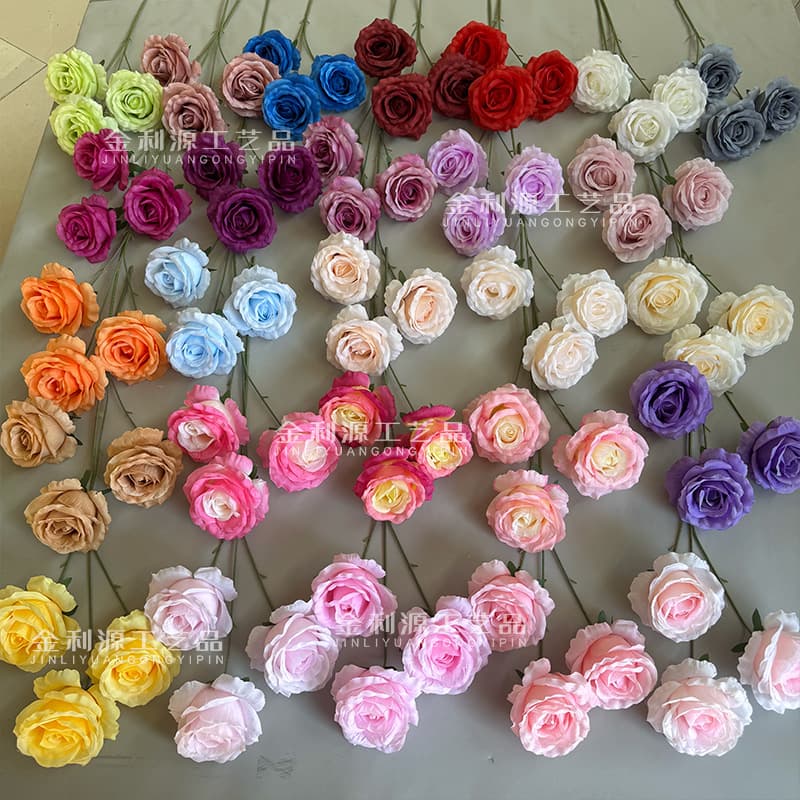 Anna Rose Three-Head Silk Fabric Artificial Flower Decoration Round Rose Waterfall Wall Wedding Simulation Flowers
