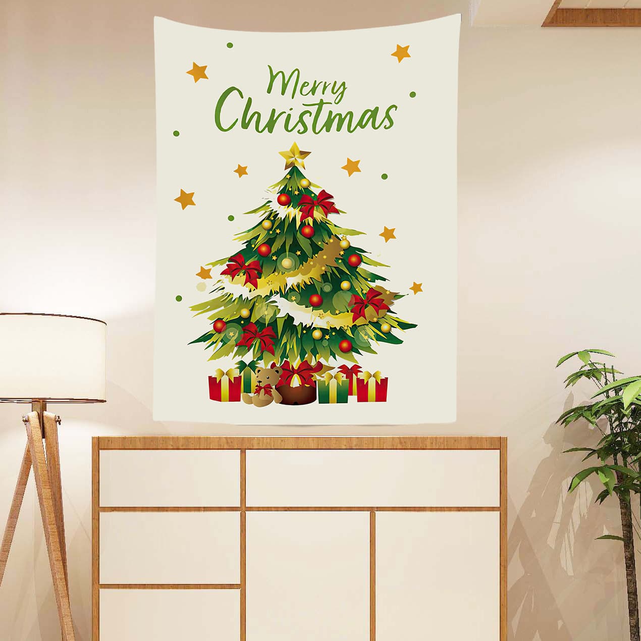 New Cross-border Ins Christmas Tree Hanging Cloth Party Decoration Fresh Christmas Background Wall Tapestry Simple Wall Hanging