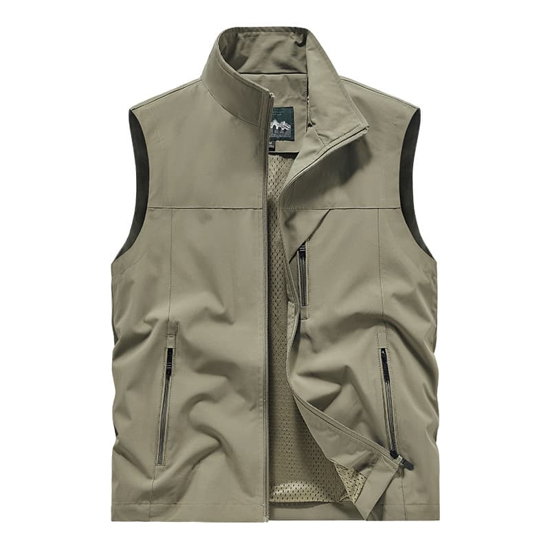 Men's Stand Collar Spring/Summer Polyester Cross-border Vest, Casual Multi-pocket Workwear Top, Outdoor Photography Fishing Vest Jacket