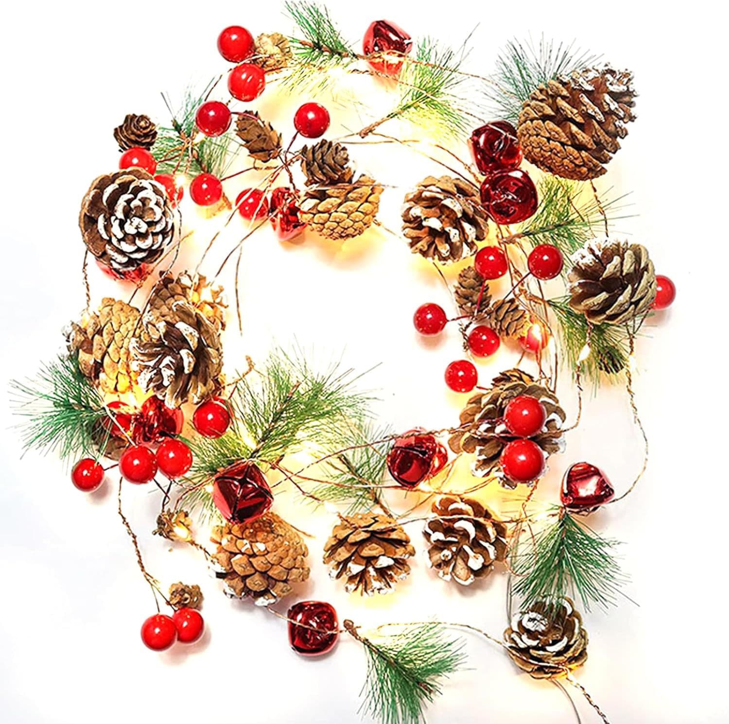 Christmas 10 ft 30 LED Garland with Lights, Pinecone Decoration for Home Indoor, Fireplace, Stairs