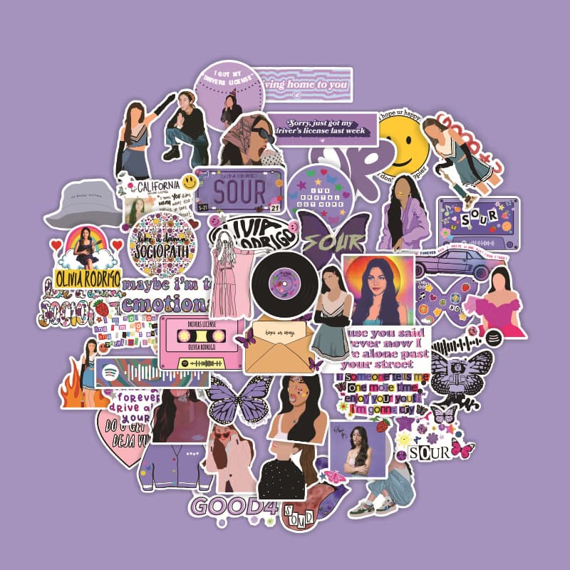 50 Cross-Border Purple Series Sour Female Singer English Stickers, Personalized Waterproof for Journals