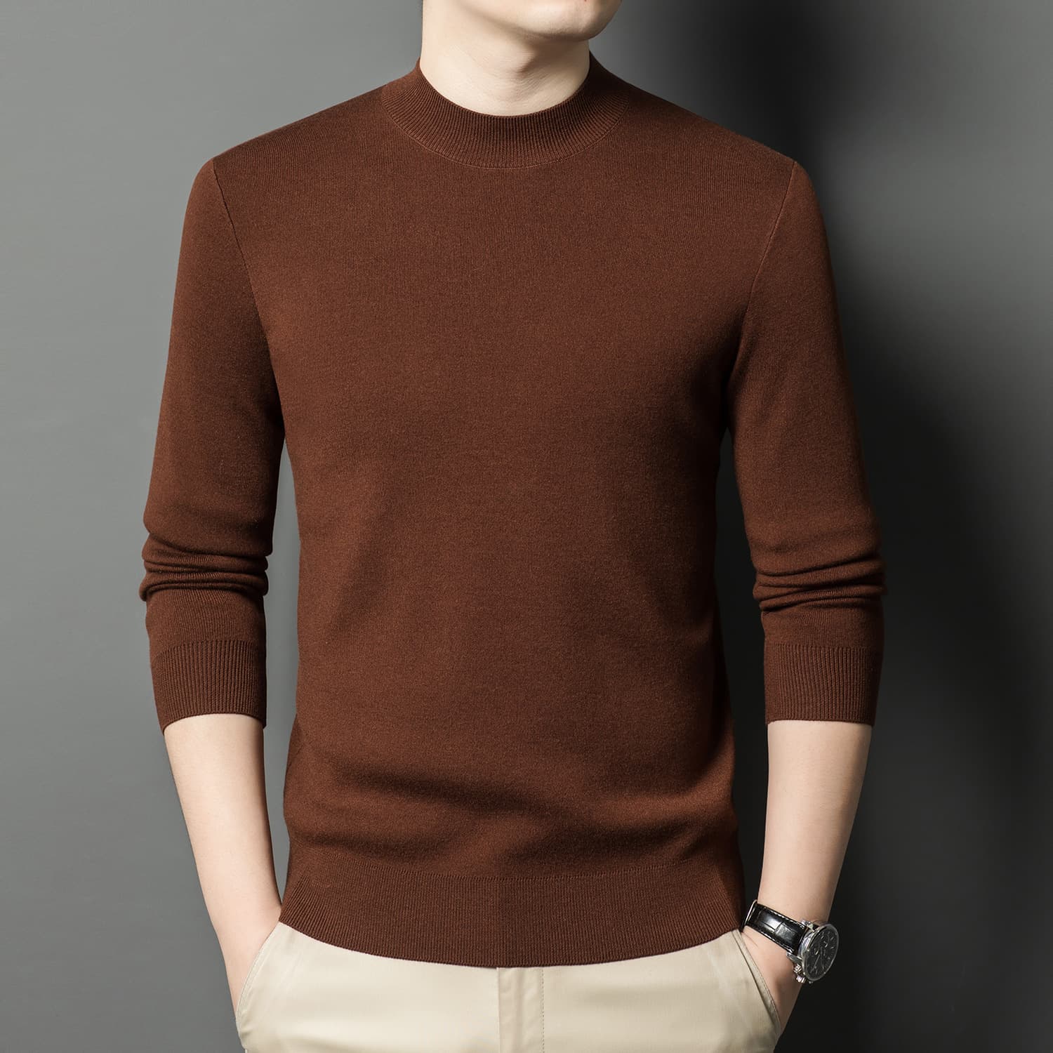 Livestream Hot Selling Item: Men's Cashmere + Silk Machine Washable Worsted Wool Sweater, Autumn/Winter Crew Neck Thick Sweater