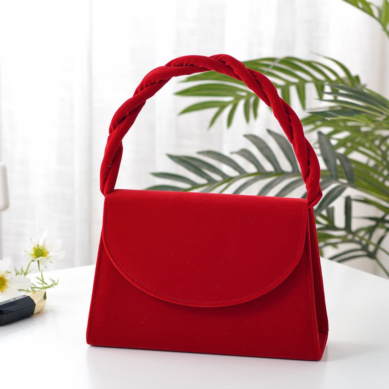 Vintage Velvet Wedding Bag Bride Handheld Crossbody Small Square Bag Velvet Wedding Bag Women's Cheongsam Bag New Year Bag