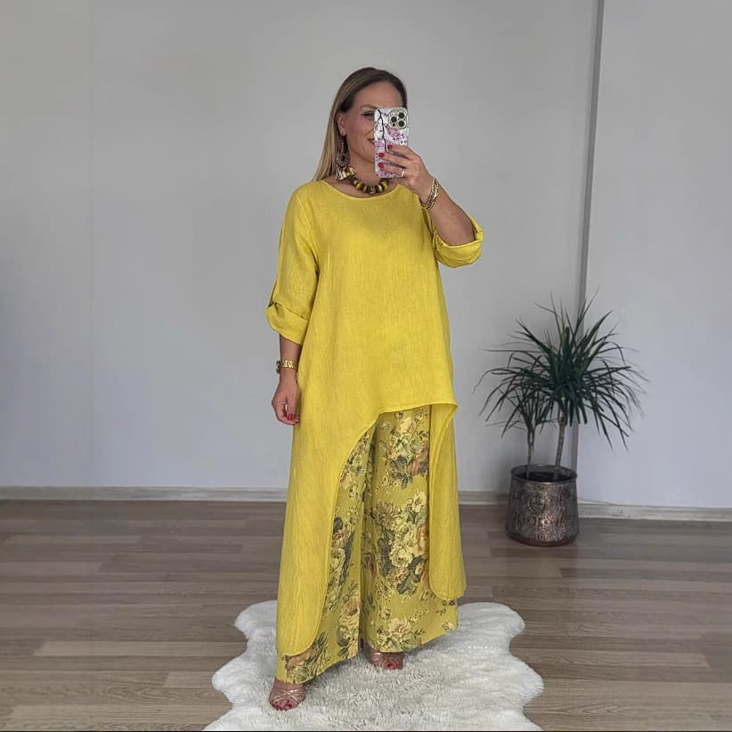 2025 European and American foreign trade new style women's casual irregular tops and wide-leg pants suits