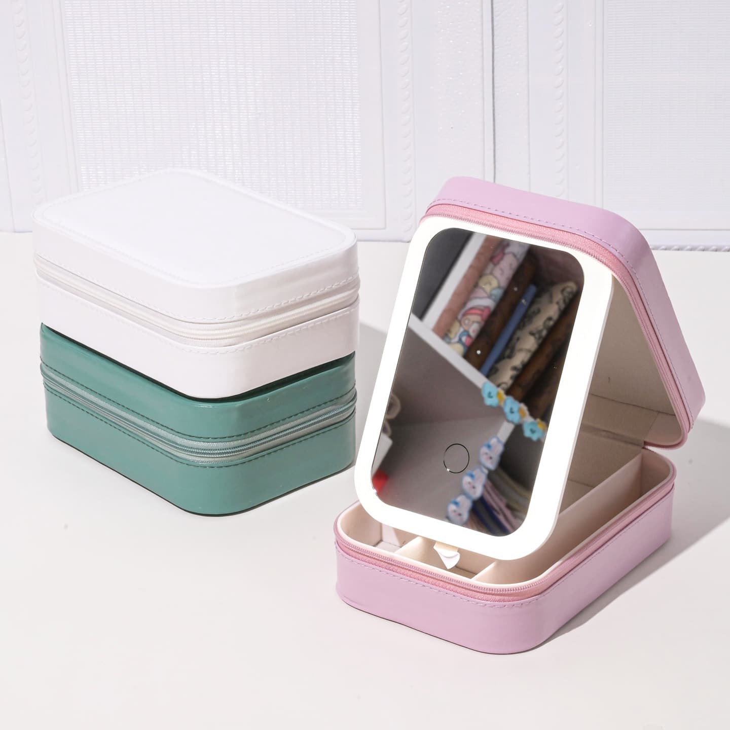 Cross-border makeup bag with mirror, large capacity, portable, compartmentalized, detachable makeup organizer, stylish jewelry storage bag