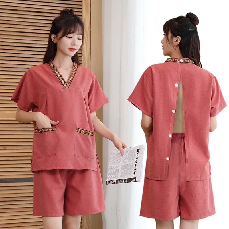 Moxibustion Clothing, Pure Cotton Front and Back Cardigan, Traditional Chinese Medicine Head Physiotherapy Special Clothing, Open Back Massage Steaming Clothing, Open Button Beauty Salon Clothing