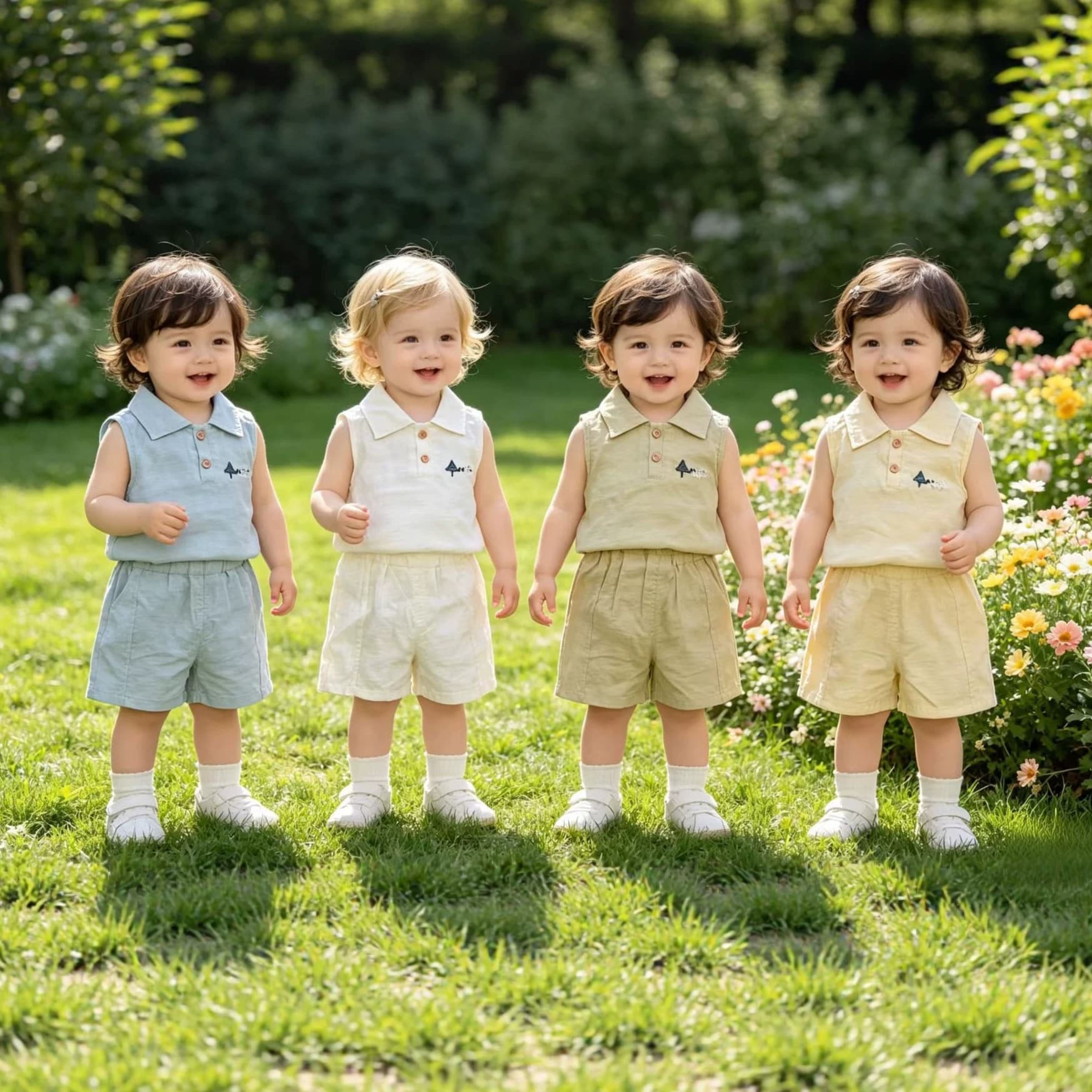 Boys summer new sleeveless casual suit boy baby cartoon cute wide shoulder lapel vest shorts two-piece set