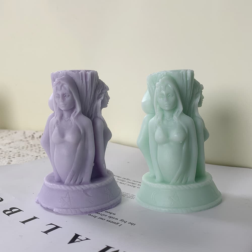 Three goddess portrait candle mold half-length portrait three-sided shape of young pregnant woman and old woman cylindrical silicone mold