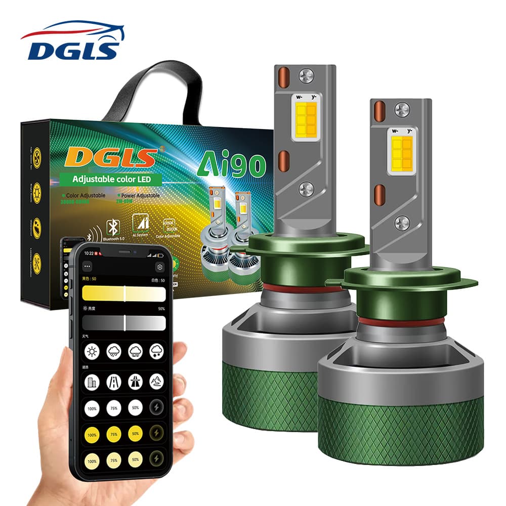 DGLS Cross-border LED Car Headlight Remote Control High Power Dual Copper Tube Car LED Headlight Three-Color APP Control
