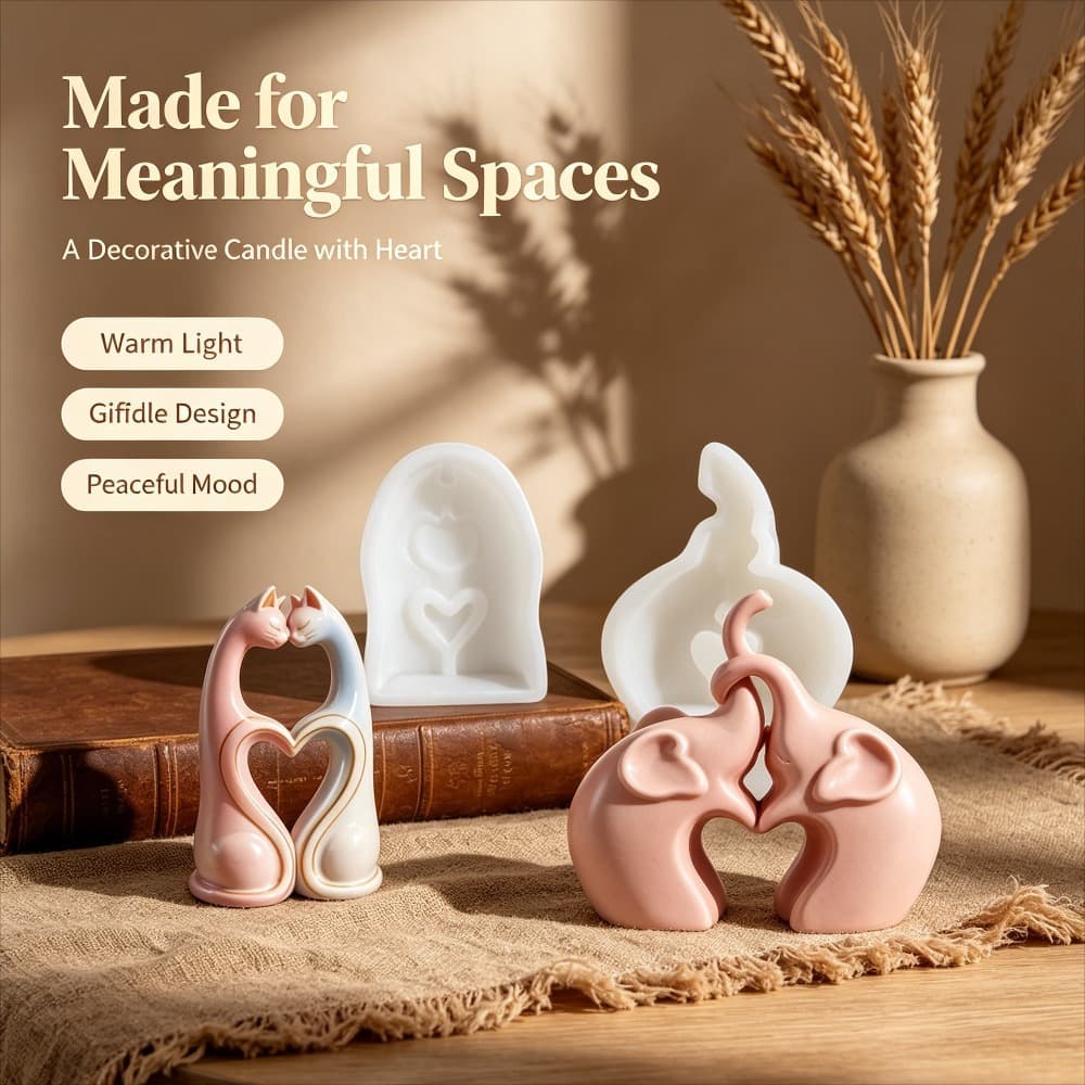 Couple Heart Elephant Cat 2-Piece Silicone Mold DIY Aromatherapy Ornament Resin Casting Mold