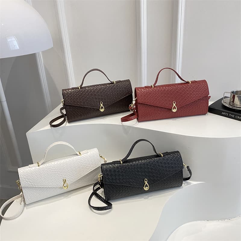 Woven Pattern Vintage Retro Design Casual Stylish 2025 New Trendy Lock Clasp Ladies Crossbody Handbag