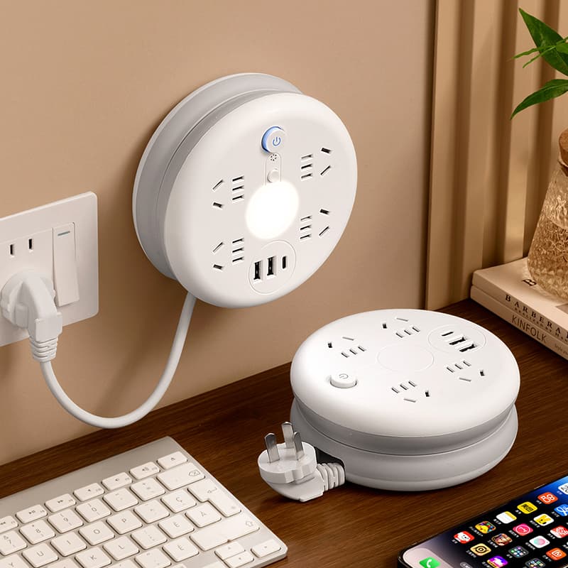 Retractable Round Storage Socket with Long Cable Multi-Function Extension Board USB Plug Board Dormitory Wiring Board Household