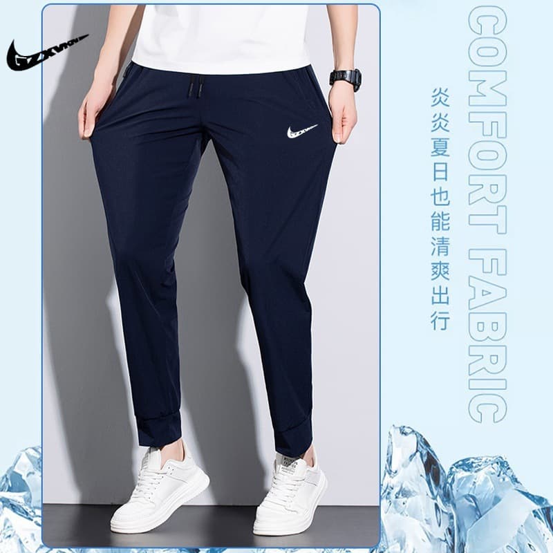 Men's Thin Ice Silk Pants Summer New Cool Breathable Loose Casual Trousers Elastic Quick-Dry Vertical Smooth Air Conditioning Pants
