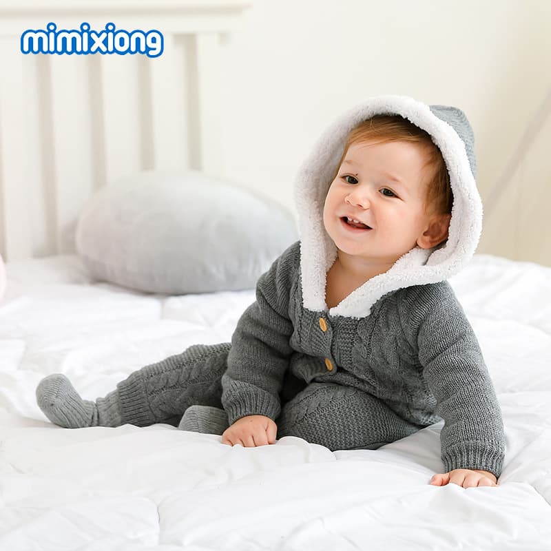 Trending Fall/Winter Newborn Infant Hooded Fleece Romper Crawl Suit
