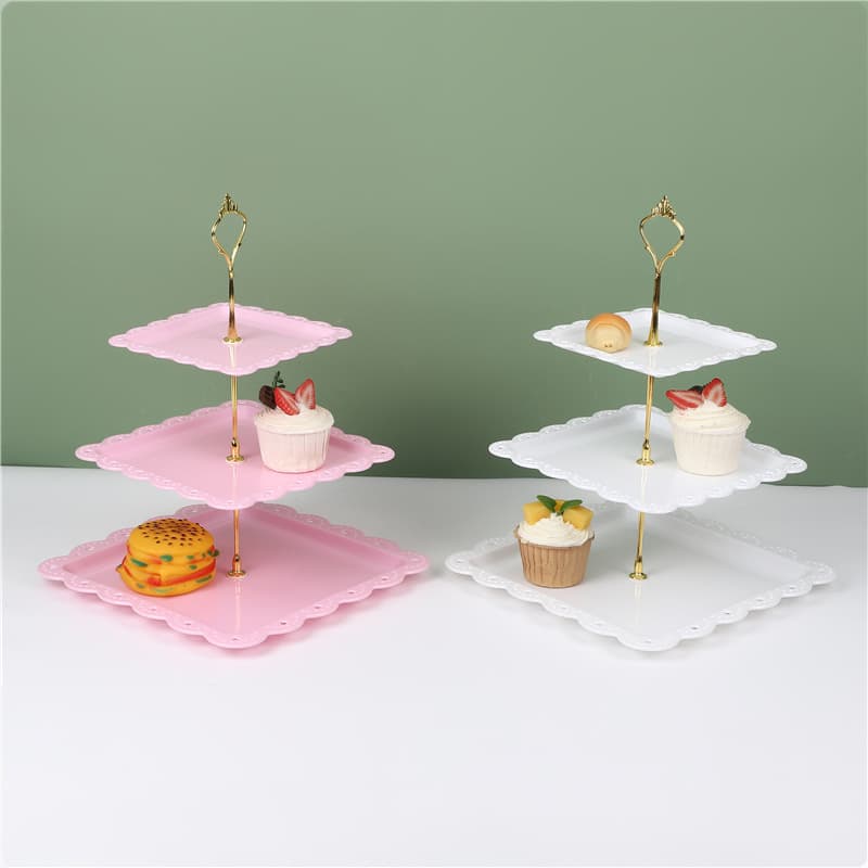 European Style Three-Tier Fruit Tray Birthday Party Wedding Cake Stand Plastic Square Dried Fruit Tray Dessert Stand Light Luxury Dessert Rack