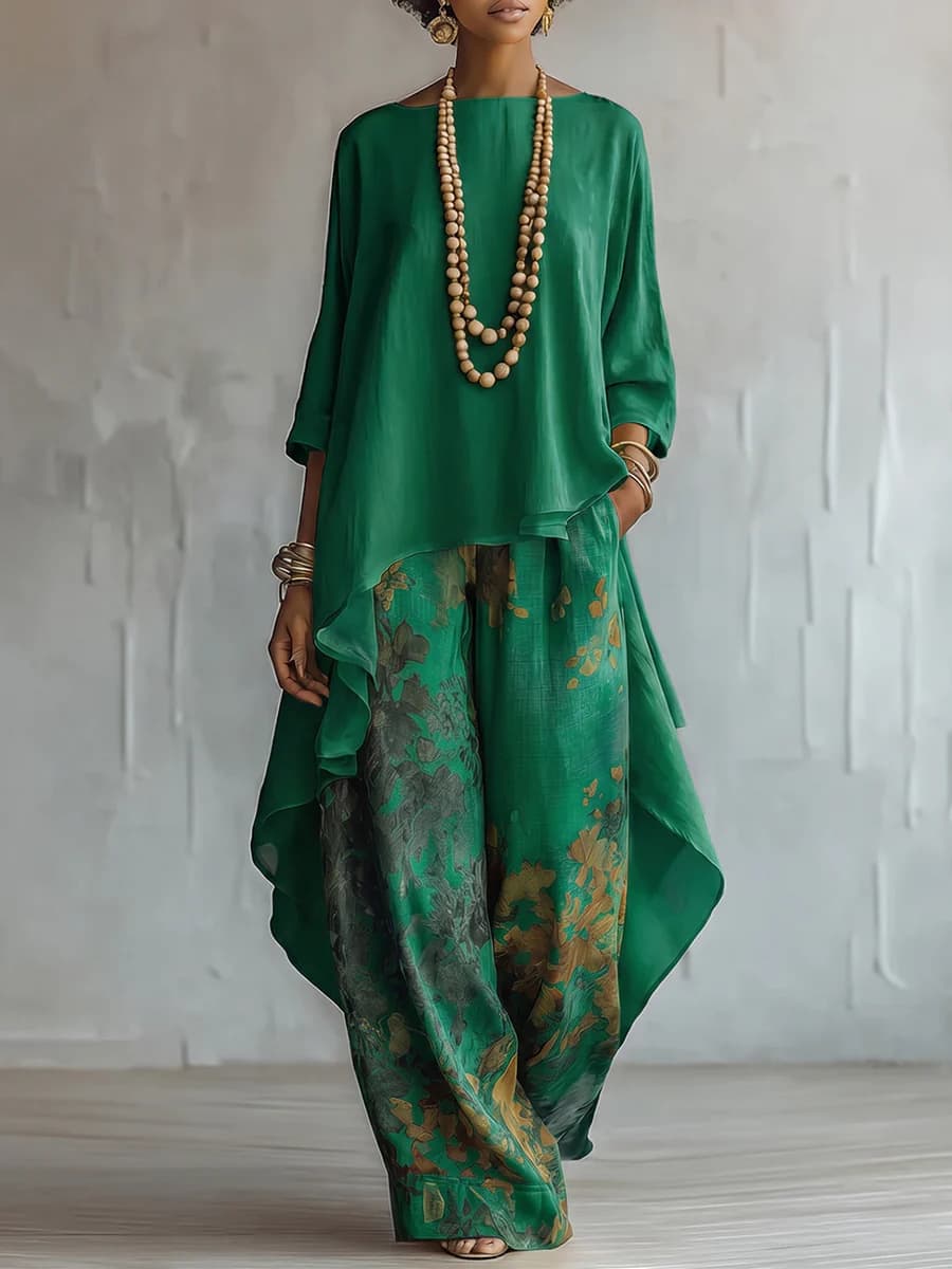 In Stock 2026 EU US Amazon Cross-border Independent Station Solid Color Top Wide-leg Pants Set Women's Casual Two-piece Set