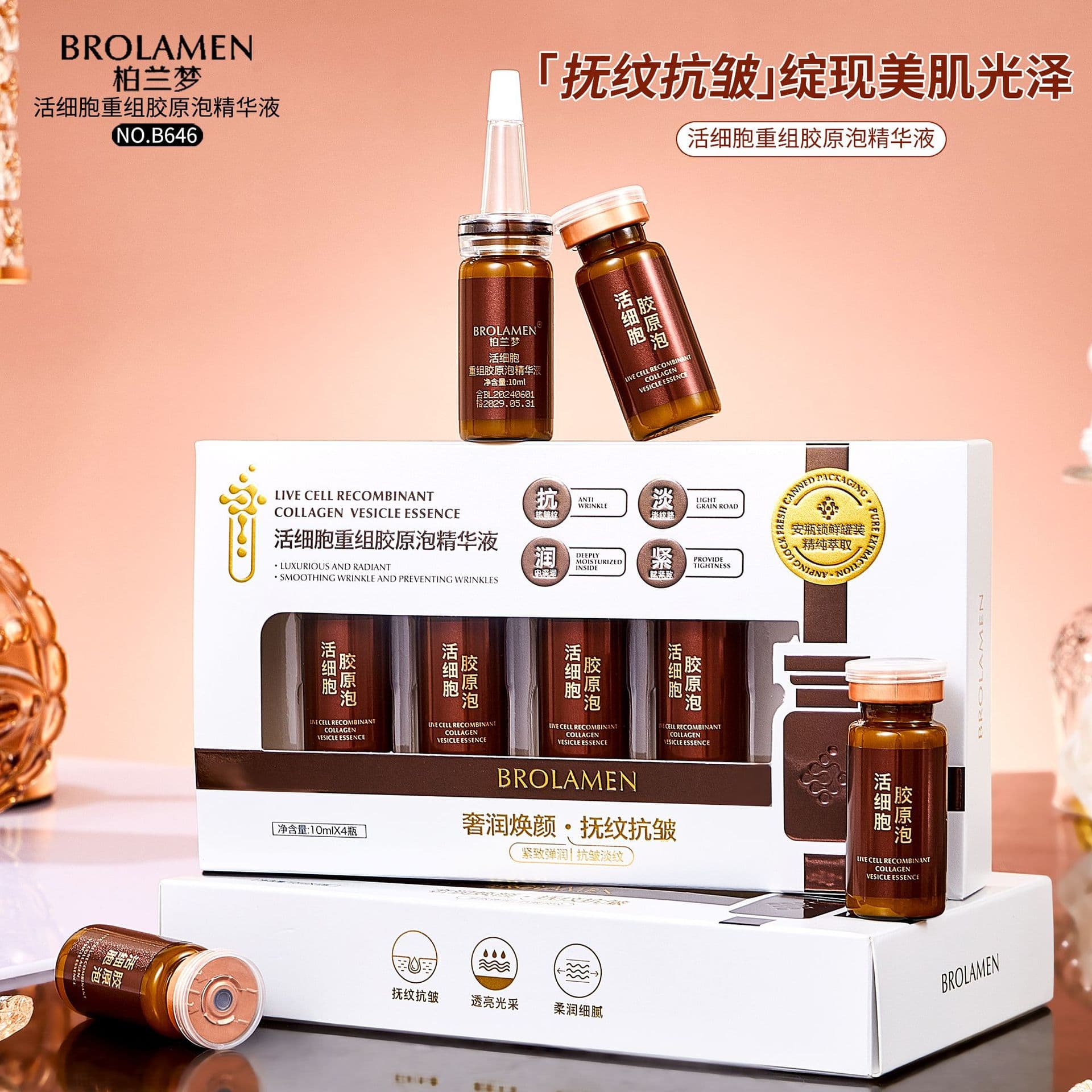 Bolanmeng Live Cell Recombinant Collagen Bubble Essence, Anti-Wrinkle Firming Serum, Moisturizing Skincare Salon Set