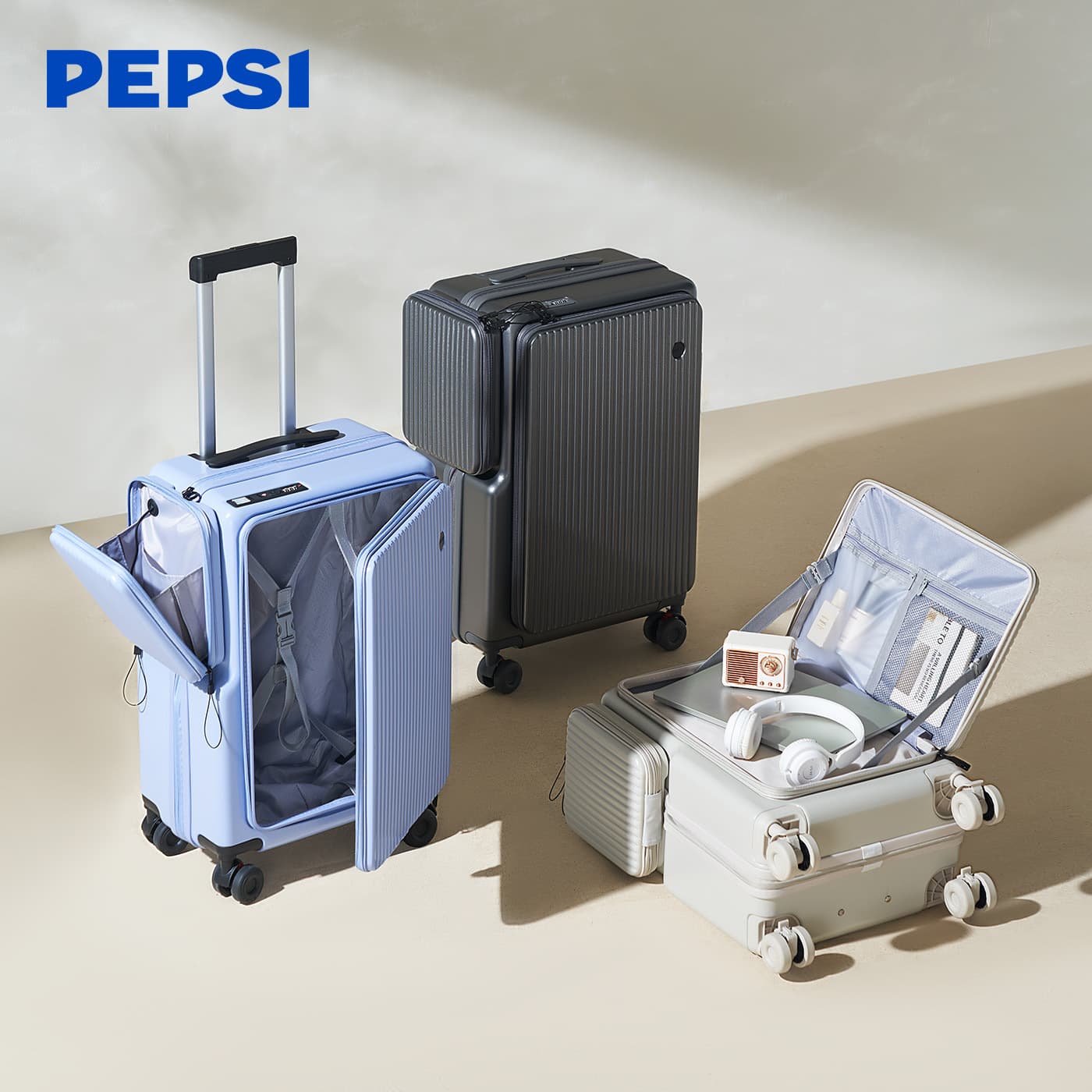 Pepsi 2026 New Style Luggage for Men and Women, 20-inch Side-Opening Front Access Travel Suitcase with Combination Lock, Wholesale Available