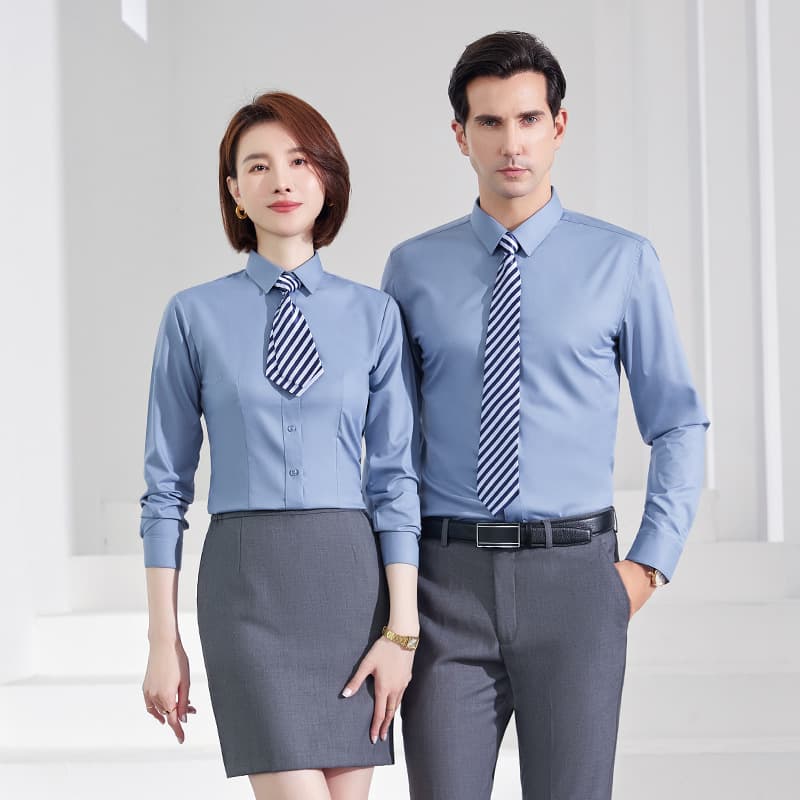 Men's Long-Sleeved White Shirt Workwear, Women's Spring and Autumn Professional Formal Suit Shirt, Unisex, Women's Light Blue