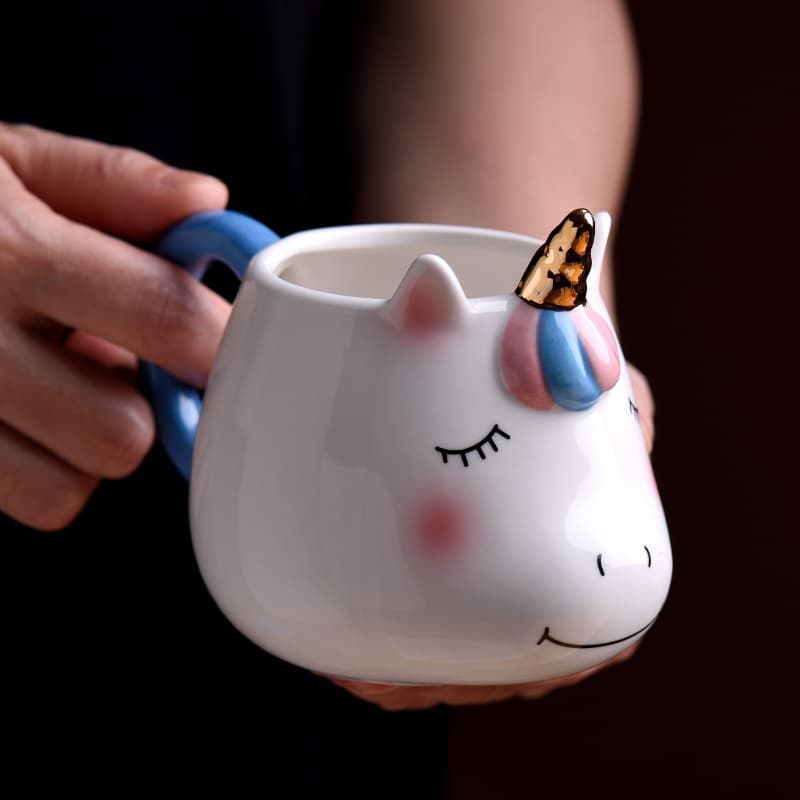 Creative three-dimensional unicorn shaped water cup, beautiful girly ceramic mug, birthday couple gift cup