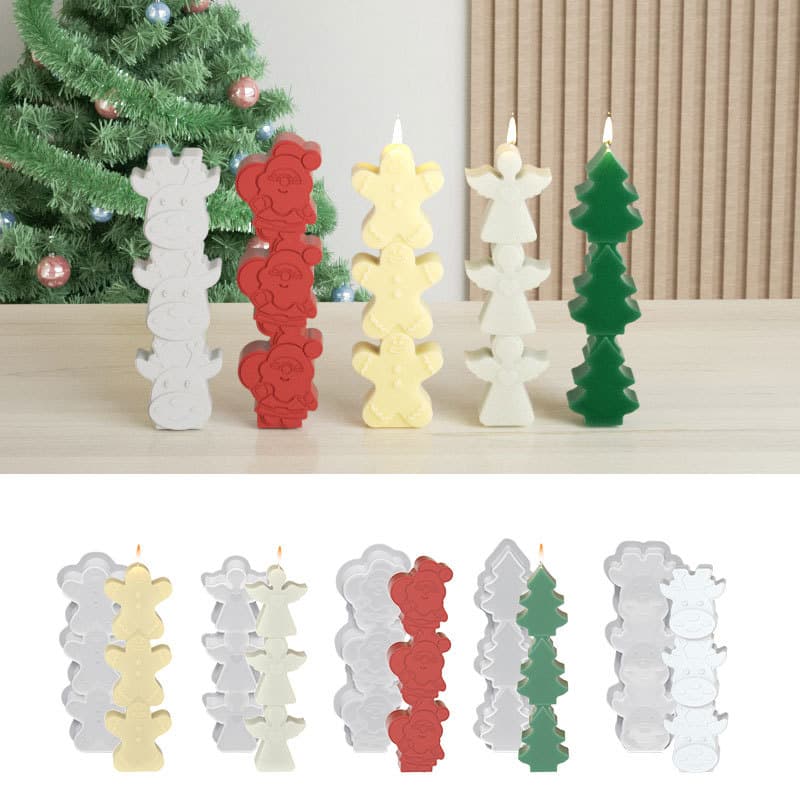 DIY Resin Plaster Mold Set - Three-Link Santa Claus, Christmas Tree, Gingerbread Man, Reindeer, Angel Candle Silicone Mold