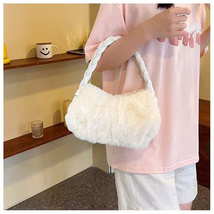 New Autumn and Winter Handbags Shoulder Underarm Bag Solid Color High-End Style Plush Women's Fur Shoulder Clutch Bag for Women