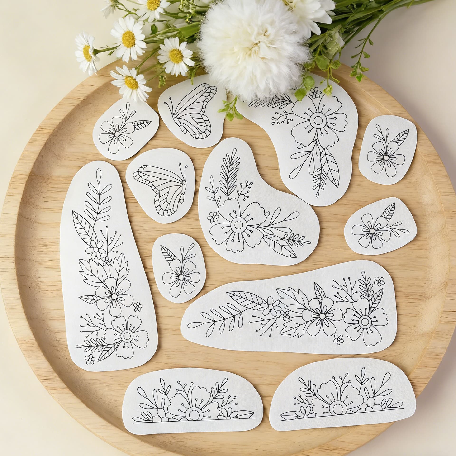 12-Piece Water-Soluble Transfer Embroidery Patch Sewing Clothing Decor Self-Adhesive Stabilizer