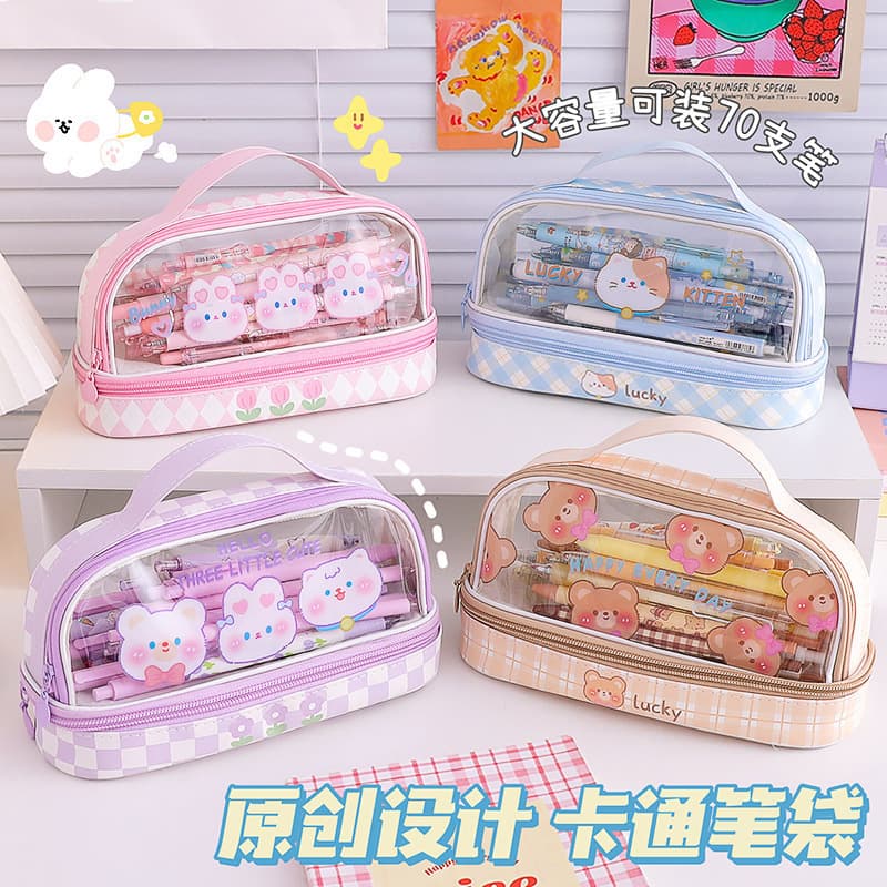 Cross-border Double-layer Transparent Pencil Case Sanrio Large-capacity Stationery Box Cartoon High-appearance Pencil Case for Primary School Students
