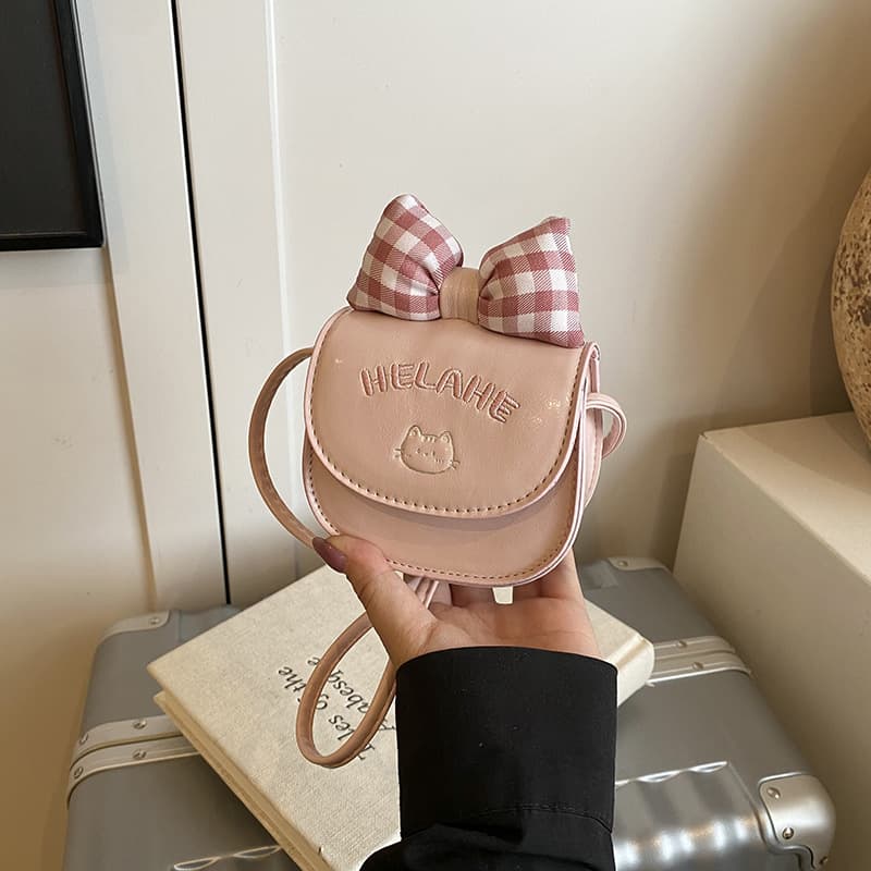 Cute Checkered Bow Mini Girl's Bag, New Stylish Children's Crossbody Bag, Little Princess Coin Shoulder Bag