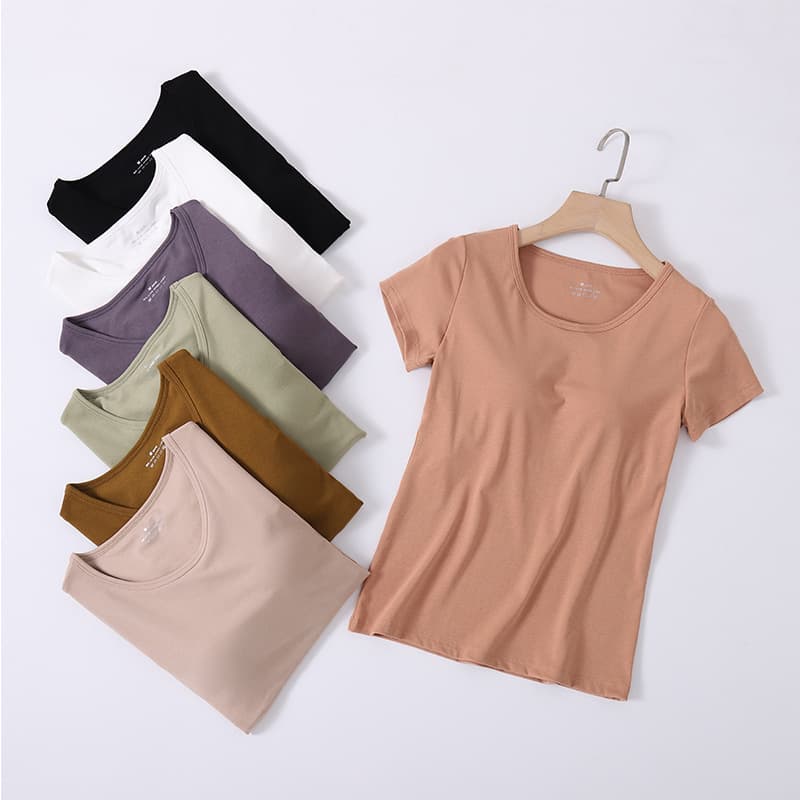 Drop shipping short-sleeve women's summer slim-fit thin T-shirt innerwear, solid color half-sleeve new base top for outerwear.