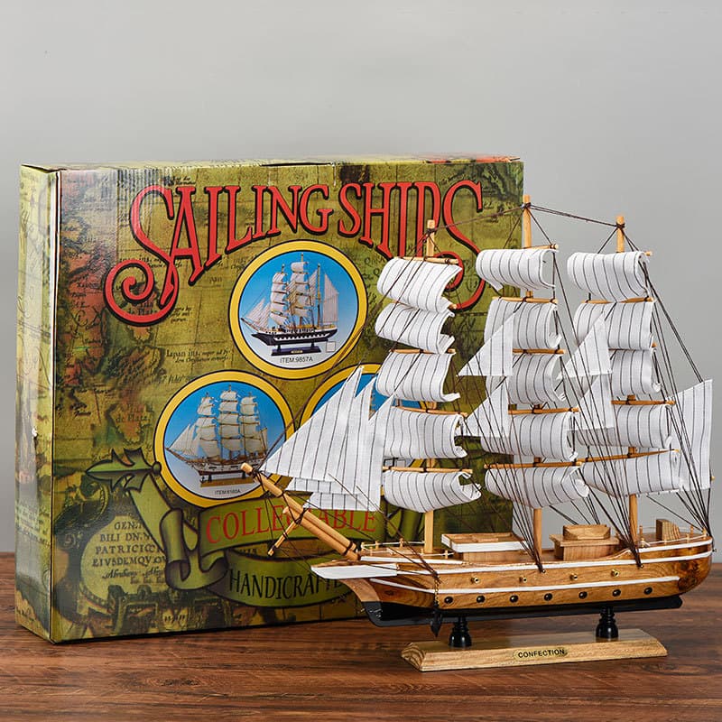 Office Decor Ornament Wooden Sailboat Model Smooth Sailing Housewarming Gift Mediterranean Style