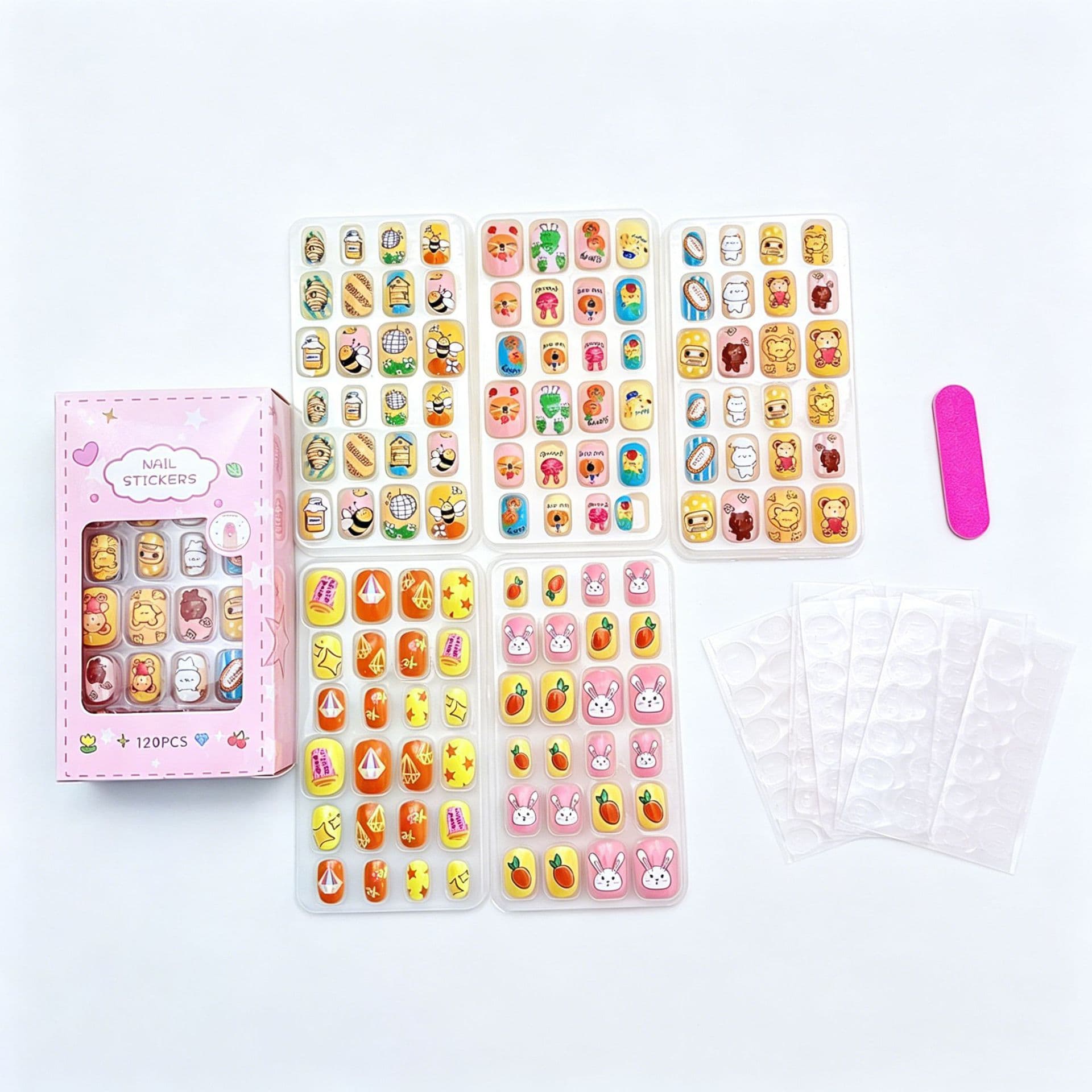 Cross-border Children's Fake Nails Cartoon Cute Short Style for Girls 120 Pieces Removable Finished Nail Tips