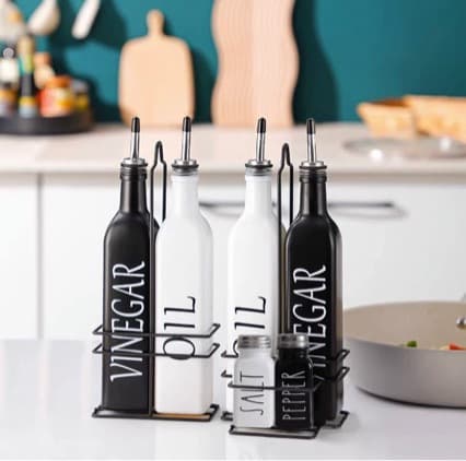 Amazon Black and White Glass Seasoning Bottle, Glass Oil Bottle, Vinegar Bottle, Kitchen Home Use Seasoning Pot, Leak-proof Olive Oil Bottle