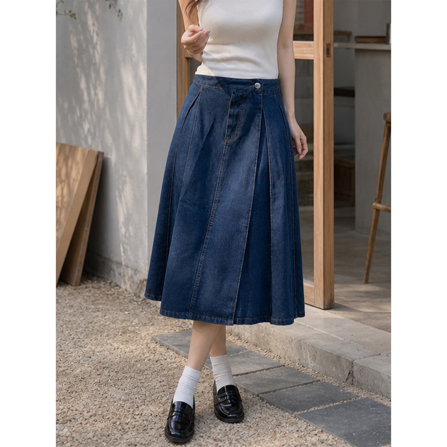 American retro dark blue denim skirt for women summer high waist slim hip skirt hot girl style slit long skirt