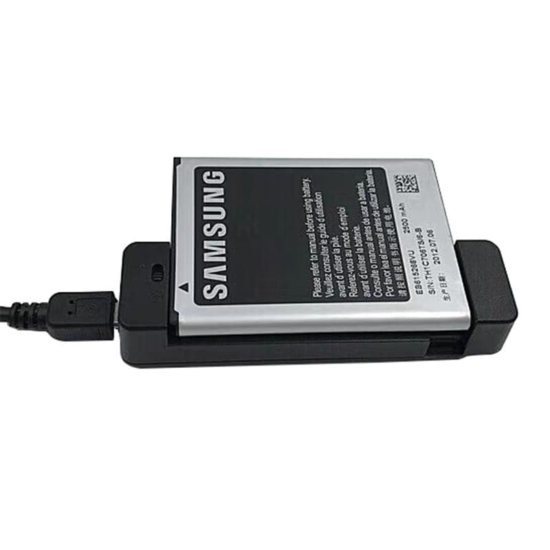 Mini portable lithium battery universal charger, MicroUSB, for seniors' mobile phone/camera batteries.