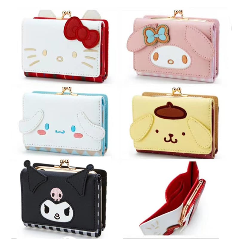 Cinnamoroll Kuromi Wallet Leather Clip Closure My Melody Card Holder Short PU Cartoon Student Japanese Style