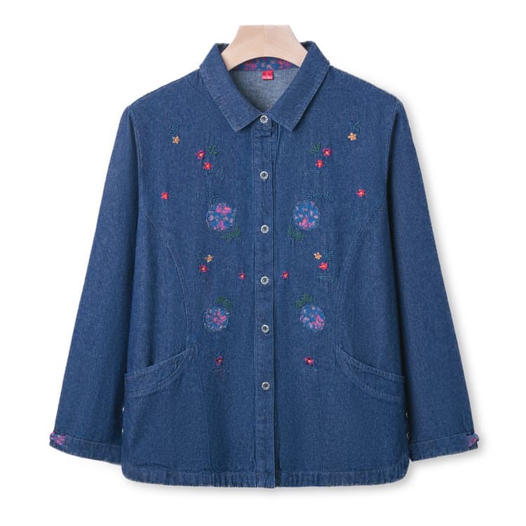 Spring and Autumn All-Cotton Jacket Top, New Style for Middle-Aged and Elderly Women, Denim Jacket for Mothers