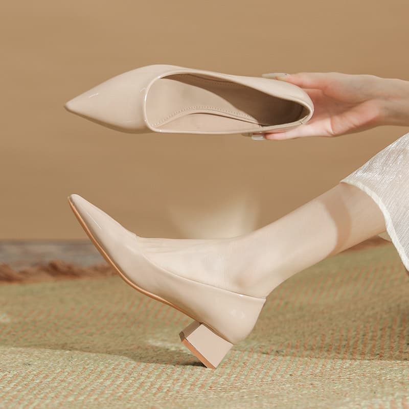 2025 Summer New Style Low-Cut Chunky Heel Women's Shoes - Versatile, Stylish, Perfect for Skirts, Patent Leather Commuter Shoes - Factory Wholesale