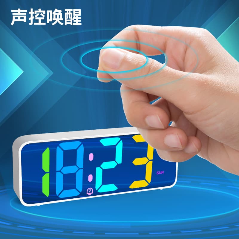 2025 New Cross-Border RGB Colorful Atmosphere Light Alarm Clock Large Digital Dual Alarm Colorful Mirror Clock Factory