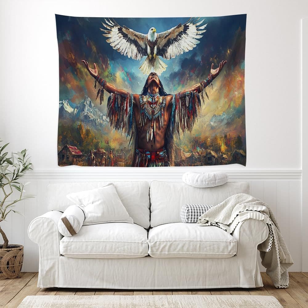 Cross-border Drop Shipping Native American Eagle Oil Painting Ethnic Style Living Room Decorative Tapestry Aesthetic Home Decor
