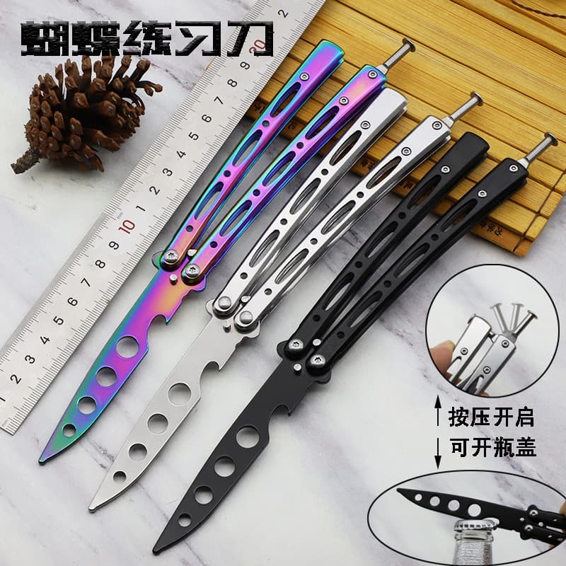 Butterfly Knife Folding Knife Stainless Steel Practice Knife CSGO Practice Knife Unsharpened Balisong Trainer Flipping Knife
