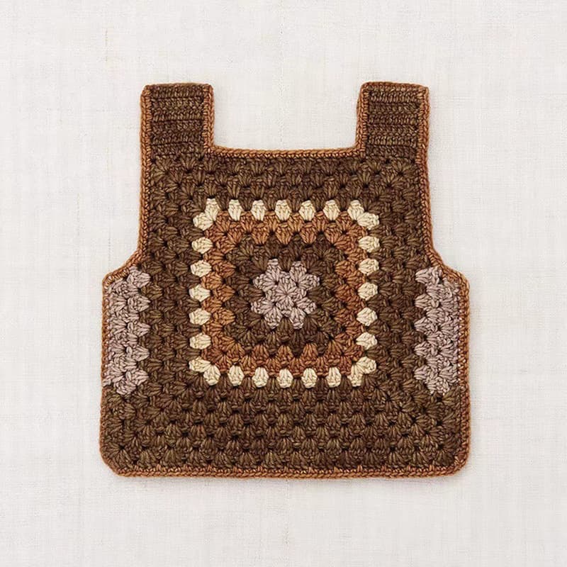 All Wool Hand-knitted Crochet Vest Children Girl Retro Brown Knitted Top MP Owl Collaboration Waistcoat