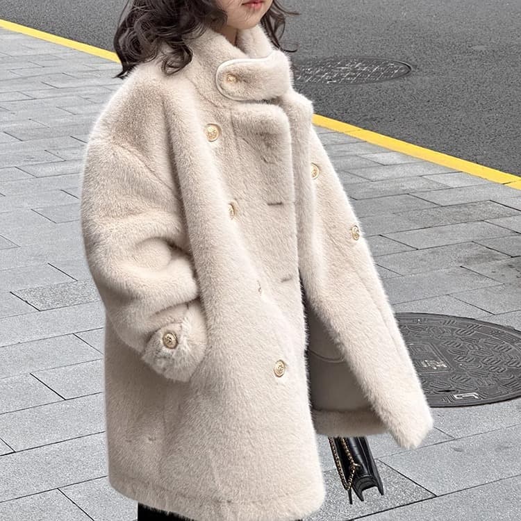 Girls' winter shearling coat, new style, mid-length, faux fur, artificial fuzz.