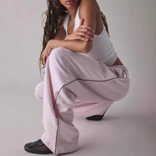 Cross-border New Pink Embroidery Casual Pants Women Loose Comfortable Straight Leg Elastic Waist Long Pants 2025 New