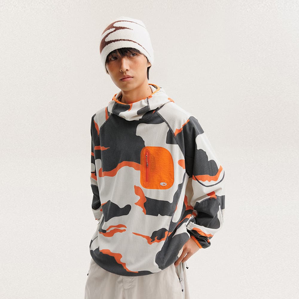 Mountain Style Outdoor Camouflage Sun Protection Shirt Men's Trendy Brand Waffle Knit Casual Sports Quick-Dry Long Sleeve High Neck Hooded T-Shirt