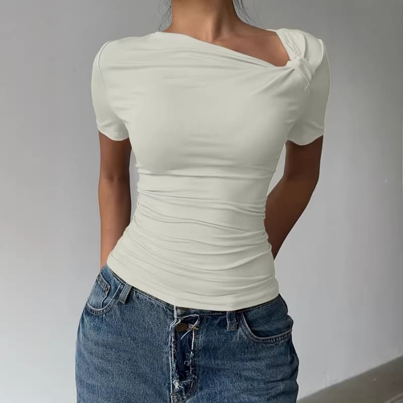Cross-border European and American Amazon short-sleeved off-the-shoulder fashionable and versatile right-shoulder summer sexy waist new T-shirt