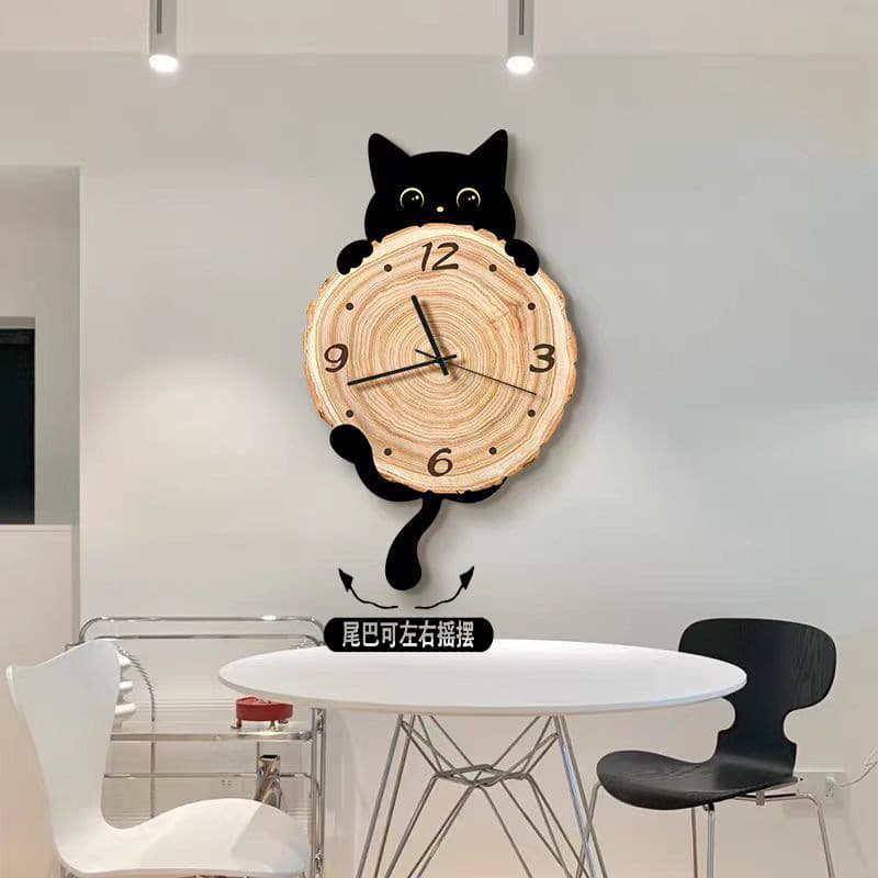 2025 New Cat Wall Clock for Living Room, Creative Silent Wall Clock for Bedroom Dining Room Decorative Painting with Swinging Motion