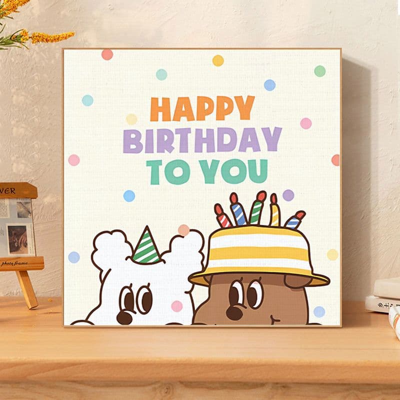 Happy Birthday Digital Oil Painting DIY Fill Color Cartoon Cute Handmade Hand-Painted Birthday Gift Decorative Wall Art